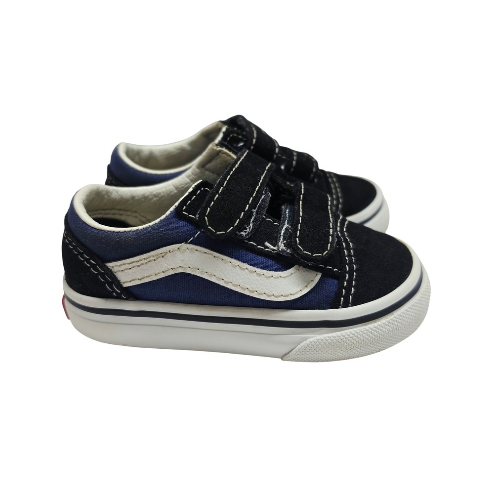 Vans Old Skool V Sneakers Toddler 5.0 Navy Black Suede Canvas Hook Loop